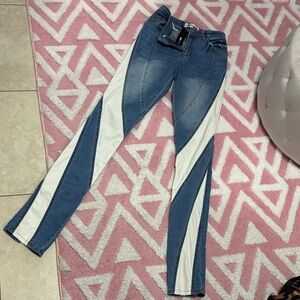Fashion Nova Blue and White Skinny Jeans